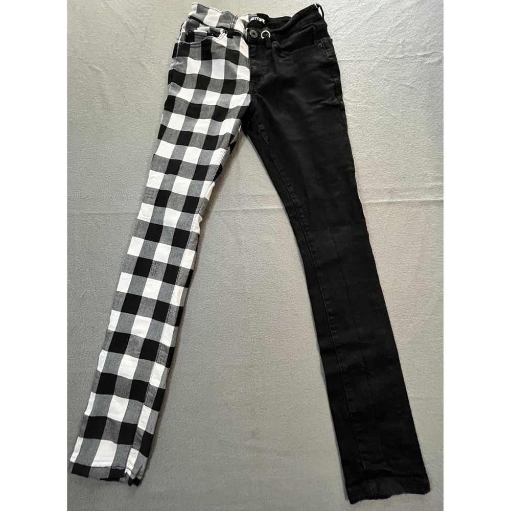 Hot Topic Mens 30x32 Slim Fit Pants Black White Buffalo Plaid Split Leg